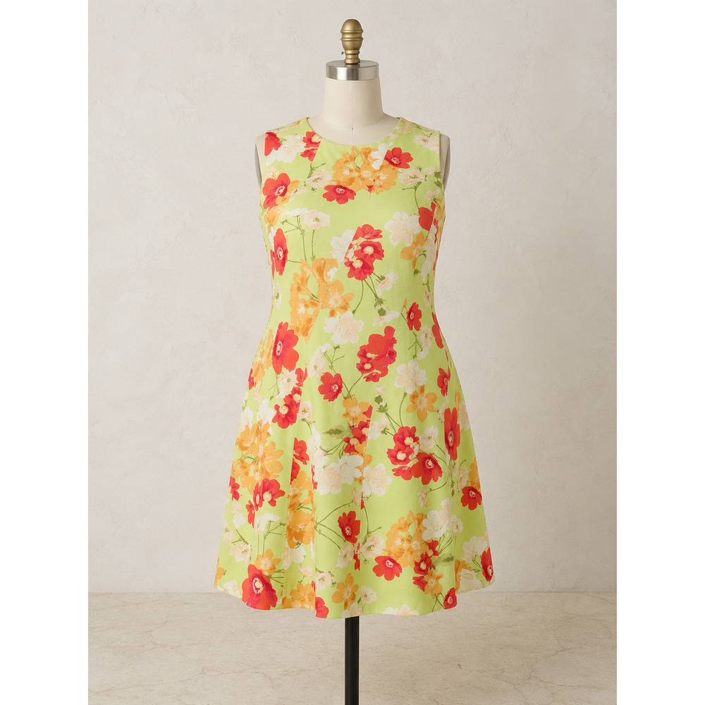 Vince Camuto Dress Womens 22W Lime Floral Fit Flare Pockets VC5W6184 NWT
